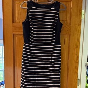 Tommy Hilfiger Navy and White Striped Midi Sheath Dress